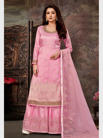 Buy Indian Ethnic Ready to Wear Blush Pink Jacket Style Long Abaya Flared  Anarkali Suit Handwork Designer wear 108okh at Amazon.in